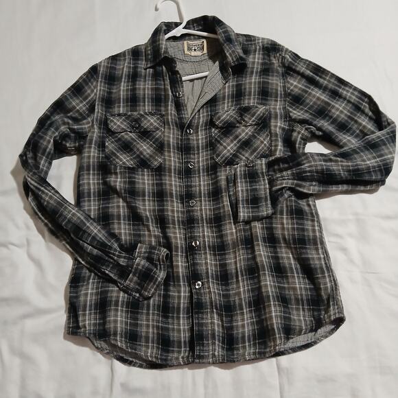 Converse ONE STAR  Men's Small double-layer Cotton Black Plaid Button-Up shirt - Picture 2 of 16